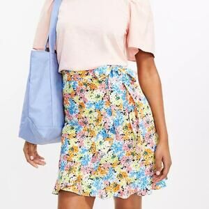 LOFT Hydrangea Colorful Floral Linen Wrap Skirt